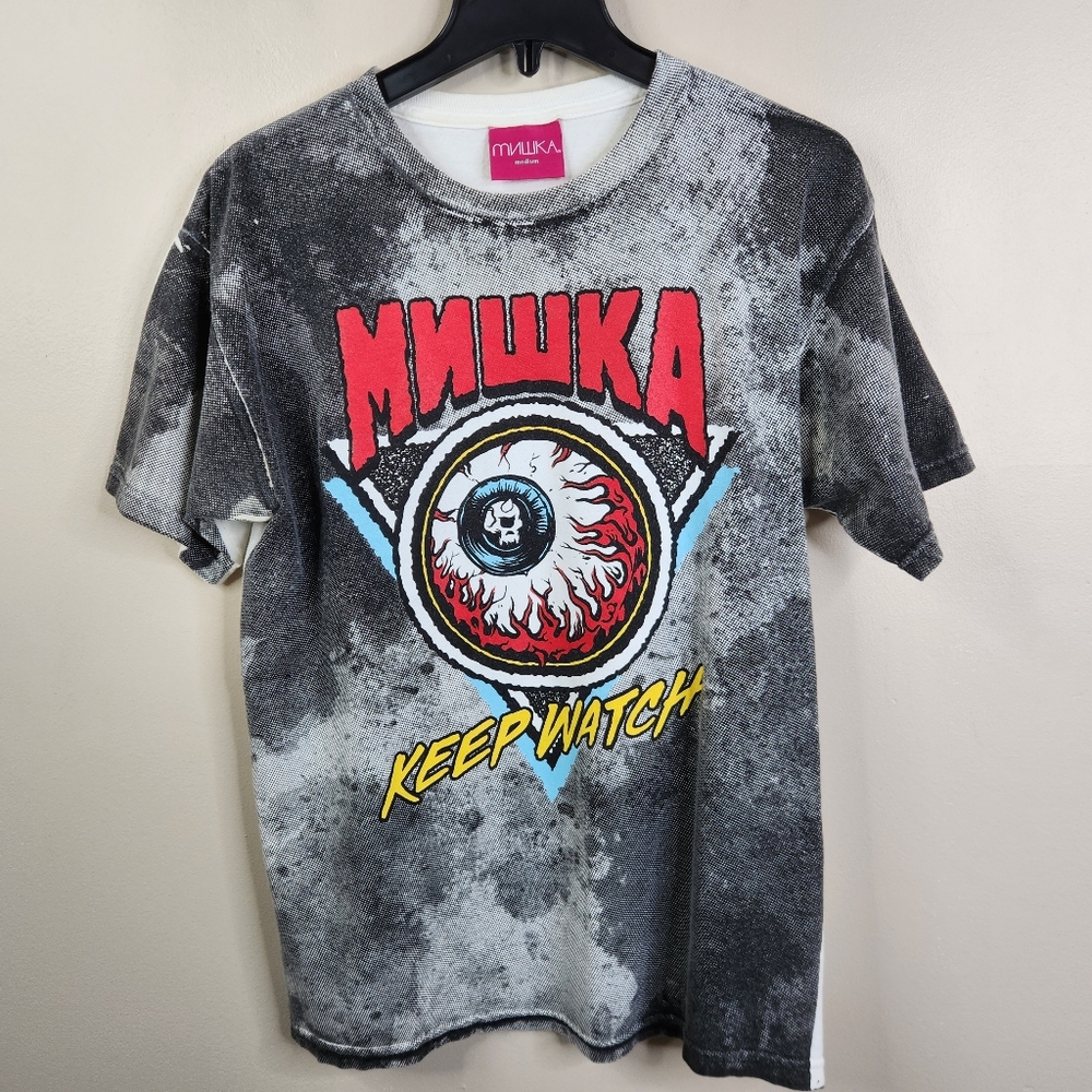 Mishka Mens Short Sleeve Keep Watch Front Side Eyeball Graphic Crew Neck Tee M